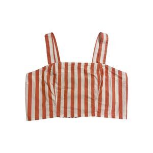 Kensie Jeans Striped Cropped Tank Top Orange/White Large